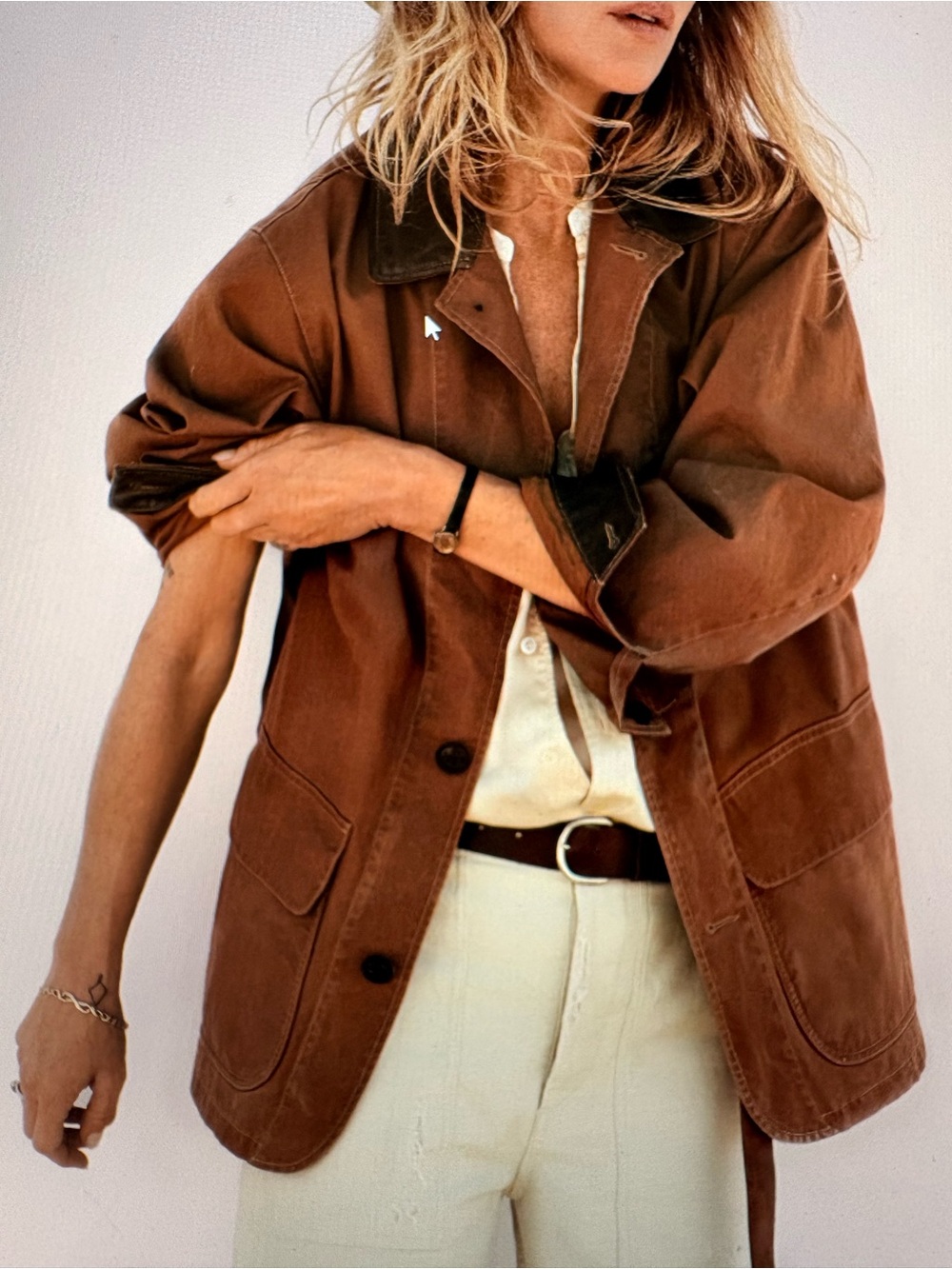 Buck Mason Brown Canvas Utility Jacket with Dark Brown Leather Collar